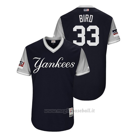 Maglia Baseball Uomo New York Yankees Greg Bird 2018 Llws Players Weekend Bird Blu